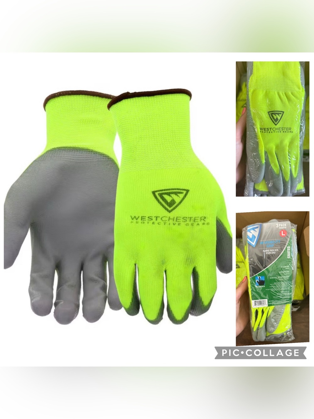 NEW 3-Pairs of Westchester Protective Gear High Visibility Grip Work Gloves